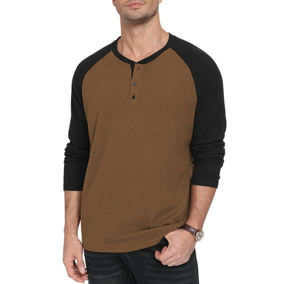 QDG Men's Henley Shirt Color Block Raglan Long Sleeve Slim Fit Casual Tee Shirt