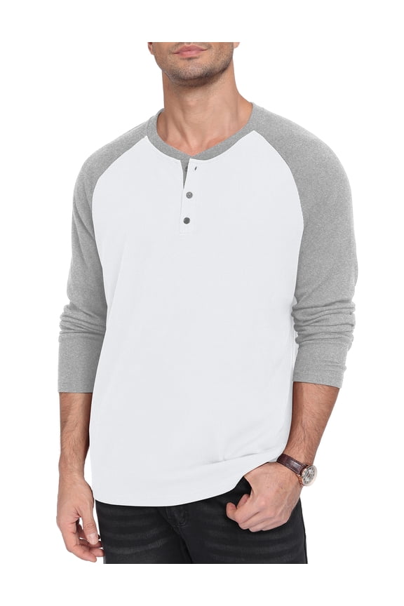 Men's Henley Shirt Color Block Raglan Long Sleeve Slim Fit Casual Tee Shirt