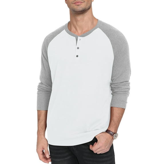 QDG Men's Henley Shirt Color Block Raglan Long Sleeve Slim Fit Casual Tee Shirt