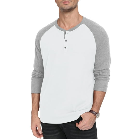 QDG Men's Henley Shirt Color Block Raglan Long Sleeve Slim Fit Casual Tee Shirt