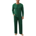 thumbnail image 1 of QDG Men's Pajama Set Soft Henley Neck Long Sleeve Top and Pants Brushed Ribbed Lounge Sleep Sets, 1 of 7