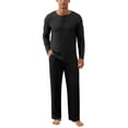thumbnail image 1 of QDG Men's Pajama Set Soft Henley Neck Long Sleeve Top and Pants Brushed Ribbed Lounge Sleep Sets, 1 of 7