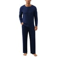 thumbnail image 1 of QDG Men's Pajama Set Soft Henley Neck Long Sleeve Top and Pants Brushed Ribbed Lounge Sleep Sets, 1 of 7