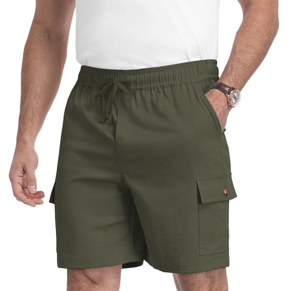 QDG Men's Relaxed Fit Cargo Shorts with Drawstring Elastic Waist Multi-Pocket for Daily Hiking Work