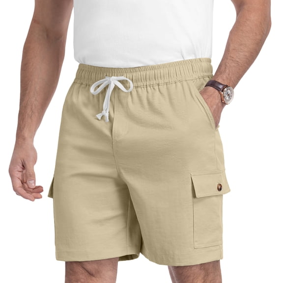 QDG Men's Relaxed Fit Cargo Shorts with Drawstring Elastic Waist Multi-Pocket for Daily Hiking Work