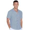 thumbnail image 1 of QDG Men's Short Sleeve Button-Up Shirt Cuban Collar Hollow Out Texture Casual Summer Beach Vacation Shirt, 1 of 8