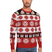 QDG Mens Ugly Christmas Sweater Reindeer Snowflakes Funny Fairisle Pullover Knit Crewneck