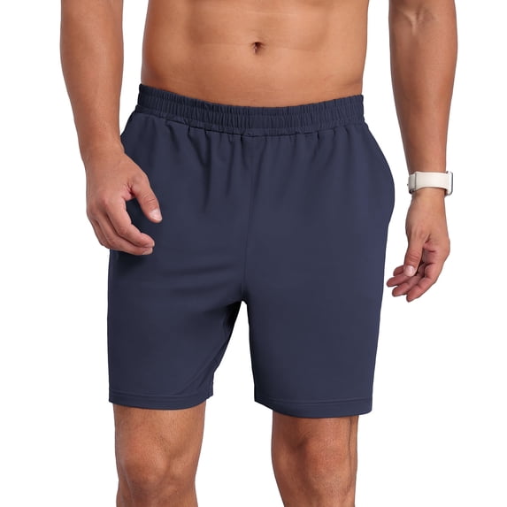 QDG Mens Athletic Running Shorts Quick Dry Shorts Lightweight Sports Gym Basketball 7inch Hiking Tennis Navy Blue L