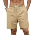 thumbnail image 1 of QDG Mens Linen Shorts Casual Elastic Waist Drawstring Summer Beach Shorts Pockets Classic Fit Khaki L, 1 of 10