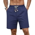 thumbnail image 1 of QDG Mens Linen Shorts Casual Elastic Waist Drawstring Summer Beach Shorts Pockets Classic Fit Navy Blue 2XL, 1 of 10