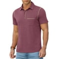 thumbnail image 1 of QDG Mens Polo Short Sleeve Shirt Casual Summer Classic Collared T-Shirt Basic Button Tee with Pocket Wine Red L, 1 of 8