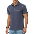 thumbnail image 1 of QDG Mens Polo Short Sleeve Shirt Casual Summer Classic Collared T-Shirt Basic Button Tee with Pocket Navy Blue L, 1 of 8