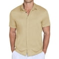 thumbnail image 1 of QDG Mens Polo Shirts Short Sleeve Casual Button Down Shirt for Men Summer Beach Vacation Shirt Beige 2XL, 1 of 10