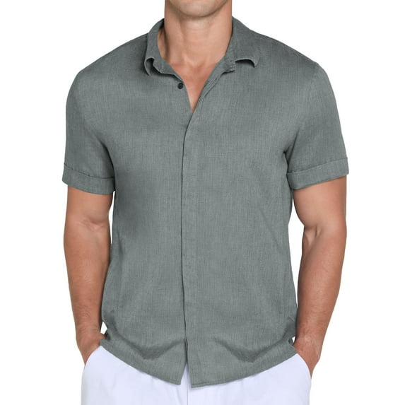 QDG Mens Polo Shirts Short Sleeve Casual Button Down Shirt for Men Summer Beach Vacation Shirt Dark Gray L