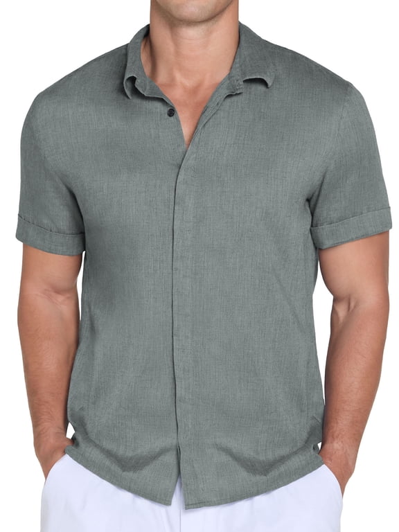 Mens Casual Button Down Shirts Short Sleeve for Men Summer Beach Vacation Shirt Dark Gray M