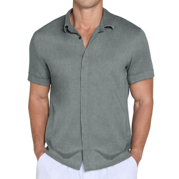 QDG Mens Polo Shirts Short Sleeve Casual Button Down Shirt for Men Summer Beach Vacation Shirt Dark Gray M