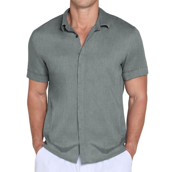 QDG Mens Casual Button Down Shirts Short Sleeve for Men Summer Beach Vacation Shirt Dark Gray S