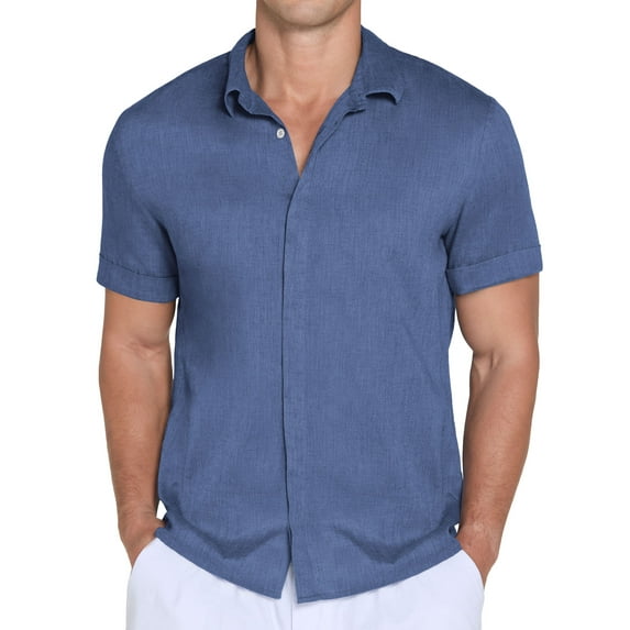 QDG Mens Polo Shirts Short Sleeve Casual Button Down Shirt for Men Summer Beach Vacation Shirt Dark blue S