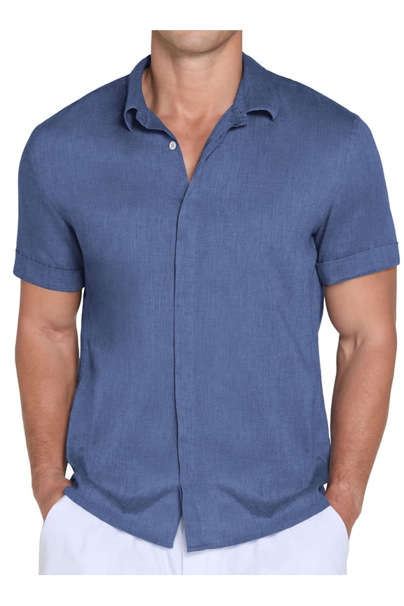Mens Casual Button Down Shirts Short Sleeve for Men Summer Beach Vacation Shirt Dark blue XL