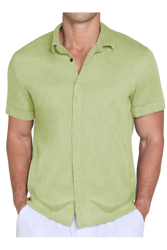 Mens Casual Button Down Shirts Short Sleeve for Men Summer Beach Vacation Shirt Green L