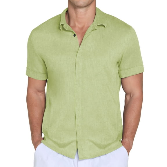 QDG Mens Polo Shirts Short Sleeve Casual Button Down Shirt for Men Summer Beach Vacation Shirt Green L