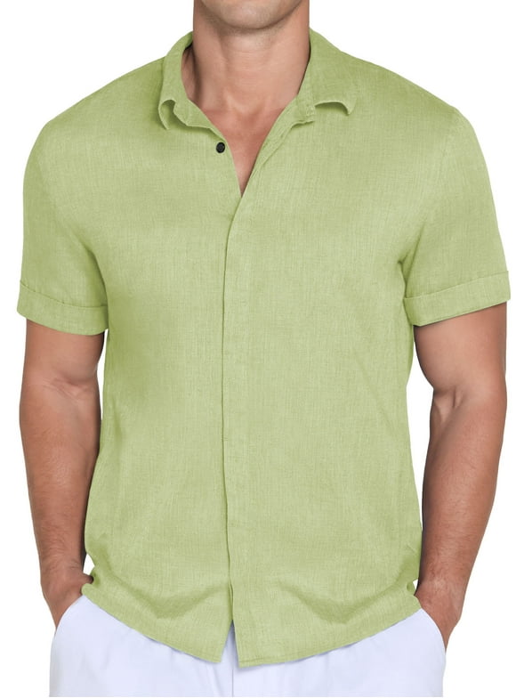 Mens Polo Shirts Short Sleeve Casual Button Down Shirt for Men Summer Beach Vacation Shirt Green L