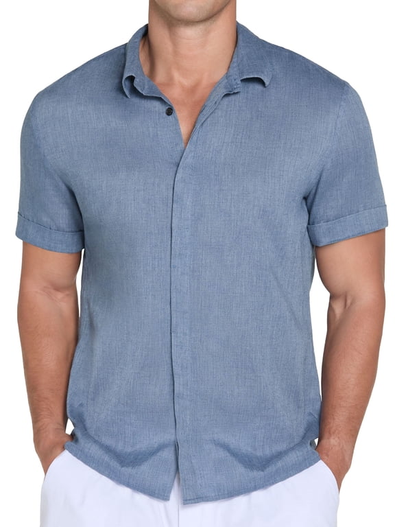 Mens Casual Button Down Shirts Short Sleeve for Men Summer Beach Vacation Shirt Light blue L