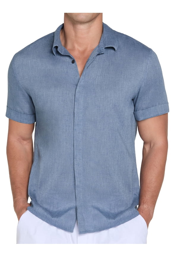 Mens Casual Button Down Shirts Short Sleeve for Men Summer Beach Vacation Shirt Light blue L