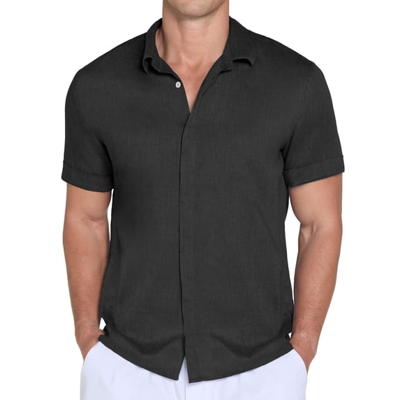 QDG Mens Casual Button Down Shirts Short Sleeve for Men Summer Beach Vacation Shirt black 2XL