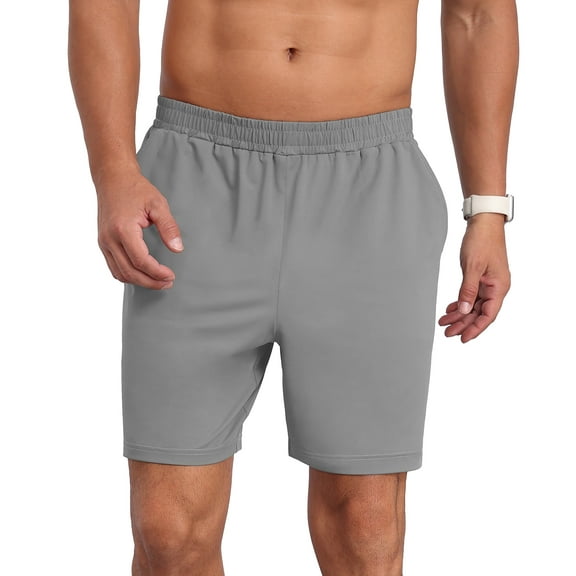 QDG Mens Athletic Running Shorts Quick Dry Shorts Lightweight Sports Gym Basketball 7inch Hiking Tennis Light Gray 2XL
