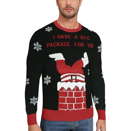 QDG Mens Ugly Christmas Sweater Reindeer Snowflakes Funny Fairisle Pullover Knit Crewneck