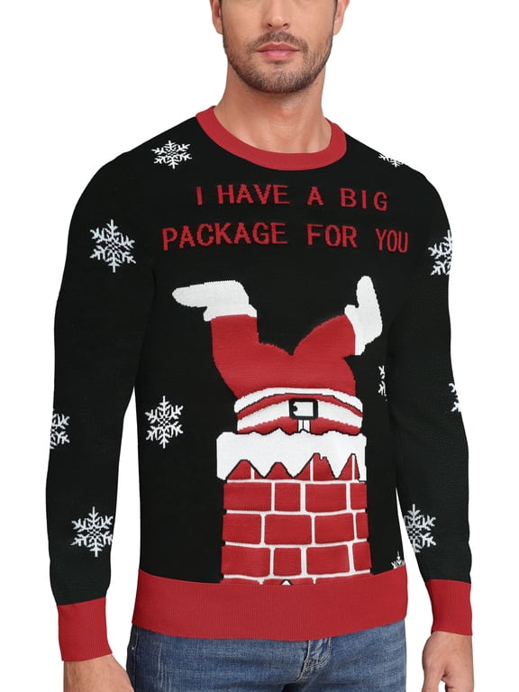 Mens Ugly Christmas Sweater Reindeer Snowflakes Funny Fairisle Pullover Knit Crewneck