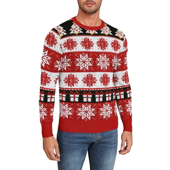 QDG Mens Ugly Christmas Sweater Reindeer Snowflakes Funny Fairisle Pullover Knit Crewneck