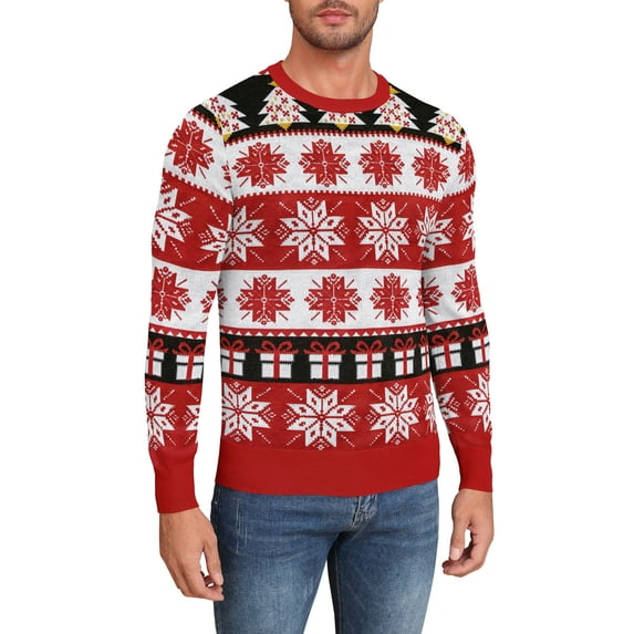 QDG Mens Ugly Christmas Sweater Reindeer Snowflakes Funny Fairisle Pullover Knit Crewneck