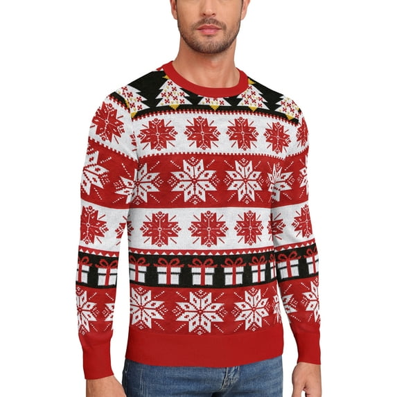 QDG Mens Ugly Christmas Sweater Reindeer Snowflakes Funny Fairisle Pullover Knit Crewneck
