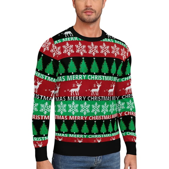 QDG Mens Ugly Christmas Sweater Reindeer Snowflakes Funny Fairisle Pullover Knit Crewneck