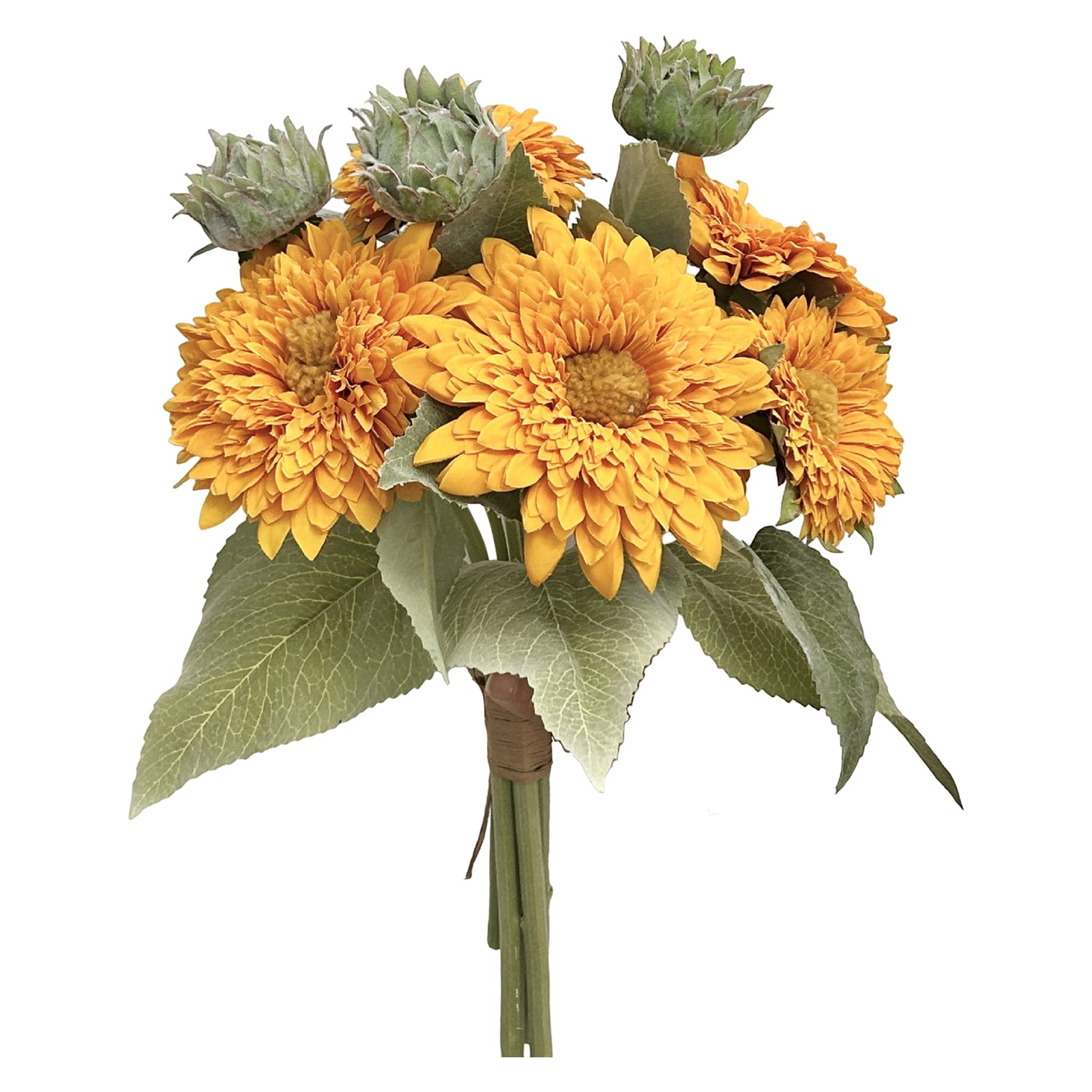 QDJZ Artificial Sunflower Bouquet with Green Leaves Realistic Fake Silk ...