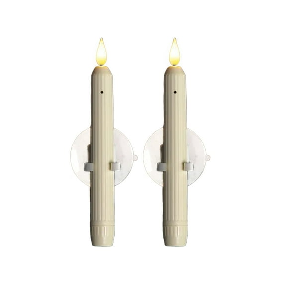 QDJZ Auto-On Window Candles: Sensor-Activated Dusk to Dawn LED Tapers with Roman Columns & Suction Cups - Flameless Glow for Holidays & Everyday ,2pcs