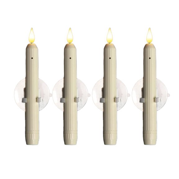 QDJZ Auto-On Window Candles: Sensor-Activated Dusk to Dawn LED Tapers with Roman Columns & Suction Cups - Flameless Glow for Holidays & Everyday ,4pcs