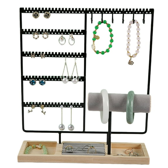 QDJZ Jewelry Storage Rack Large Capacity Jewelry Display Stand Detachable Wooden Base Bracelet Necklace Watch Earrings Organization Holder Stable Structure Jewelry Organizer