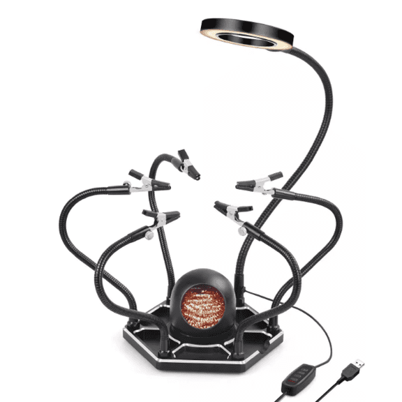 QDKJWZ Soldering lamps,Soldering Station Helping Hands with Magnifying Glass Third Hand PCB Holder Solder Tool Circuit Board Soldering Kit - Heavy Duty Base Plate