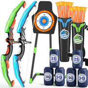 QDRAGON 2 Pack Bow and Arrow for Kids, LED Light Up Archery Set with 24 Suction Cup Arrows, 1 Standing Target, 6 Score Targets & 2 Quiver, Indoor Outdoor Sport Gifts for Boys Girls Ages 4-12