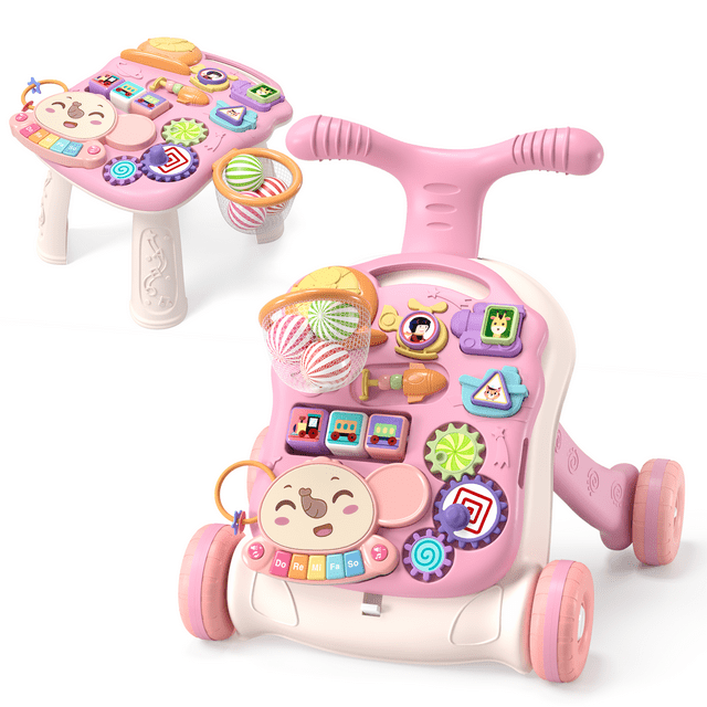 QDRAGON 3in1 Baby Girl Walker, Push Toy, Activity Center, Sitto