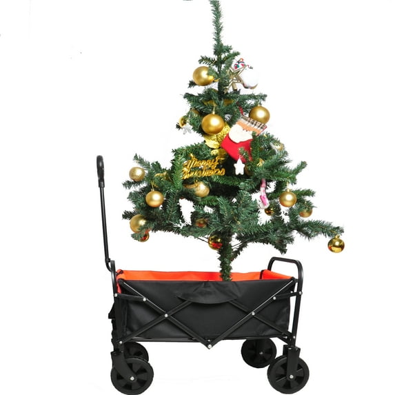 QDXFL Folding Wagon Garden Shopping Beach Cart (black+yellow)