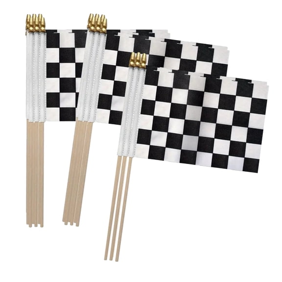 QDXFX 15PCS Checkered Flags on Sticks 8x5inch Black And White Racing Flag on Wood Stick Mini Hand Held Race Car Flag for Party Supplies