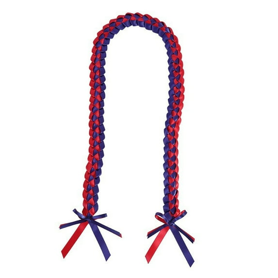 QDXFX 2025 Graduation Lei Handmade Double Braided Ribbon Lei Necklace Class of 2025 Grad Gifts for High School College Graduation Party Accessories,Red & Blue