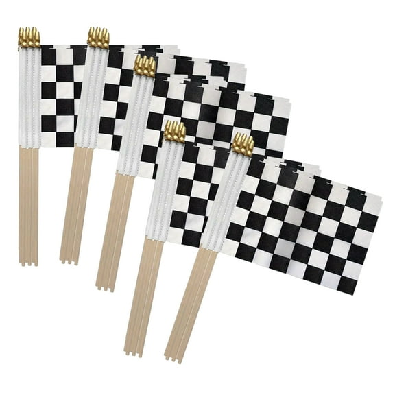 QDXFX 30PCS Checkered Flags on Sticks 8x5inch Black And White Racing Flag on Wood Stick Mini Hand Held Race Car Flag for Party Supplies