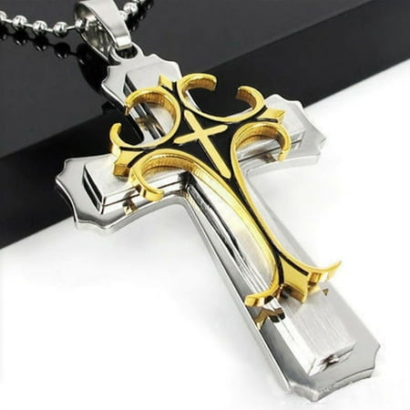 QDhaobang Fashion Personality man 14K White Gold Cross Necklace cross jewelry Christianity Pendant necklaces for men party anniversary gift 2024