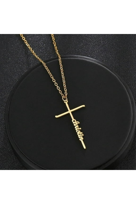 Necklace Trendy Chains 14K Yellow Gold Jewelry For Women Personalized Nameplate Heart Cross Pendant