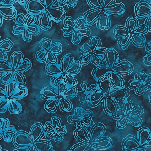 QE8: Charm - Etched Flowers - 451Q-5 Deep Sea - Batik (1yard)